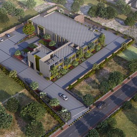 3D aerial rendering of an apartment complex